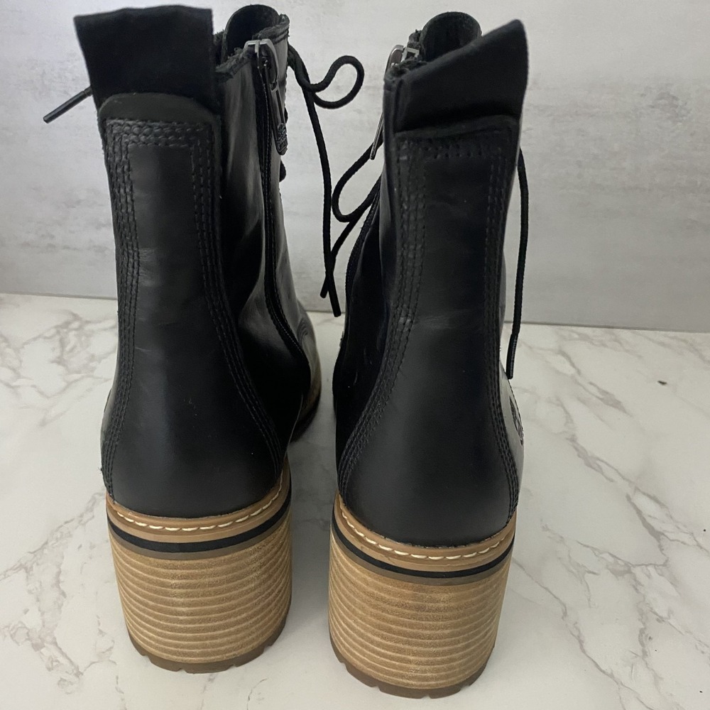 Timberland Sienna High Lace-Up Waterproof Boots Sz 10 Black Leather Heeled - Picture 9 of 15
